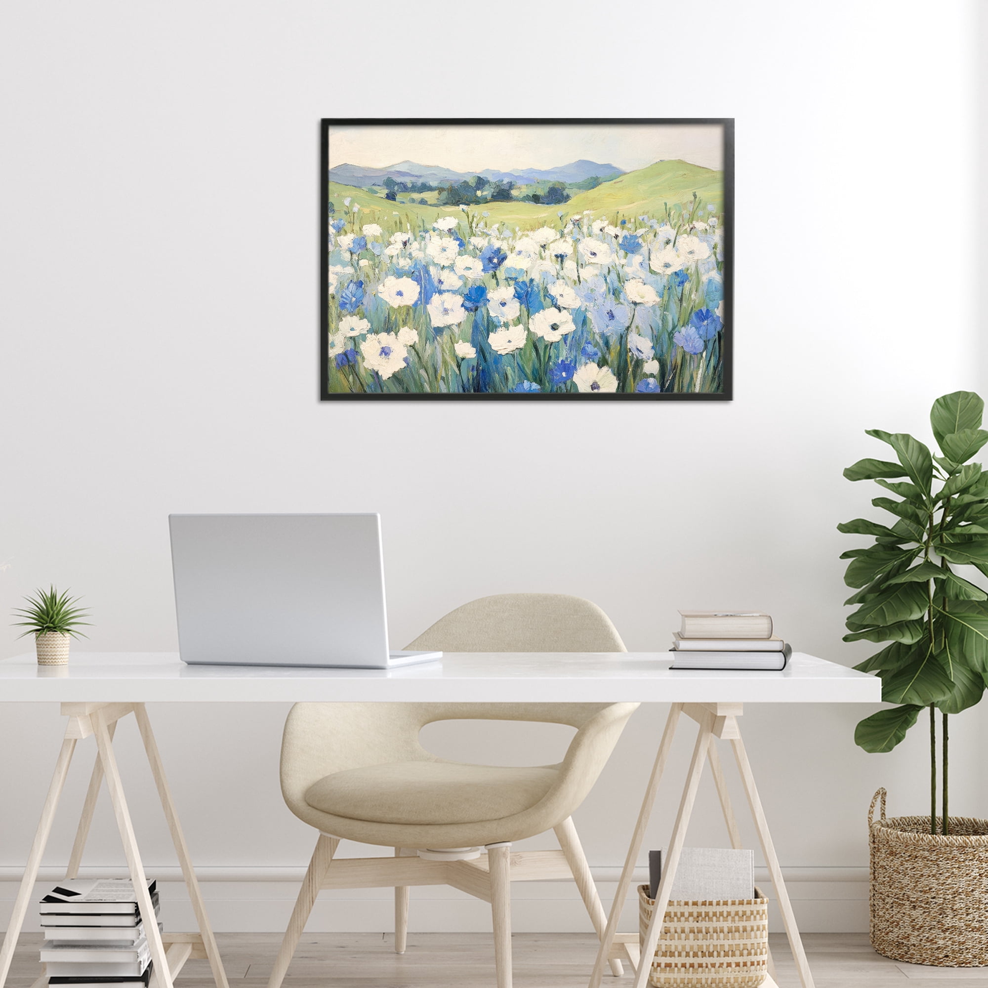 Stupell Industries Blue & White Daisies Black Framed Giclee Art, design by Petal Prints Design