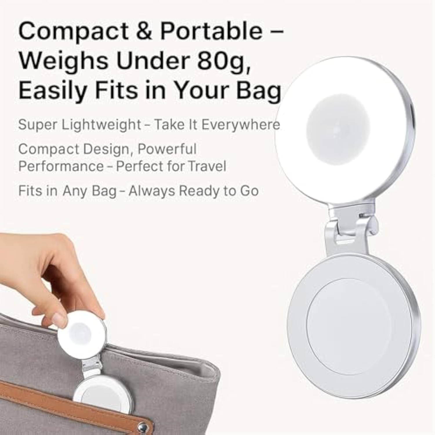 Quantifty 3-in-1 Magnetic Beauty Selfie Light for Phones, Portable Magnetic Selfie Light with Mirror, 360° Foldable Ring Light, Three Soft Color Temperatures, for Photography Recording