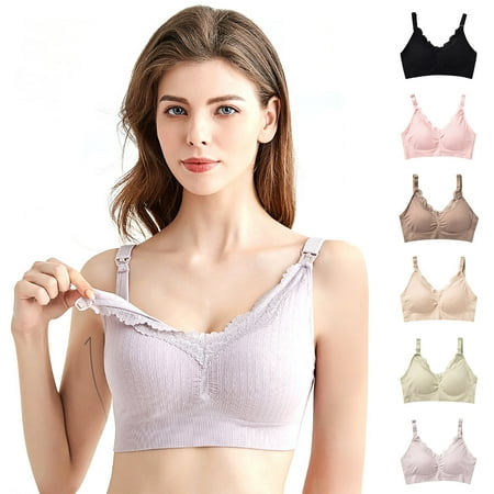 CFLVAEK Womens Nursing Bras Ultra Comfort Wire Free Maternity Bra Breathable Bra for Pregnanty Button Front Closing Sleep Bras Pink XL