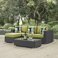 thumbnail image 2 of Lounge Sectional Sofa and Table Set, Rattan, Wicker, Dark Brown Green, Modern Contemporary Urban Design, Outdoor Patio Balcony Cafe Bistro Garden Furniture Hotel Hospitality, 2 of 6