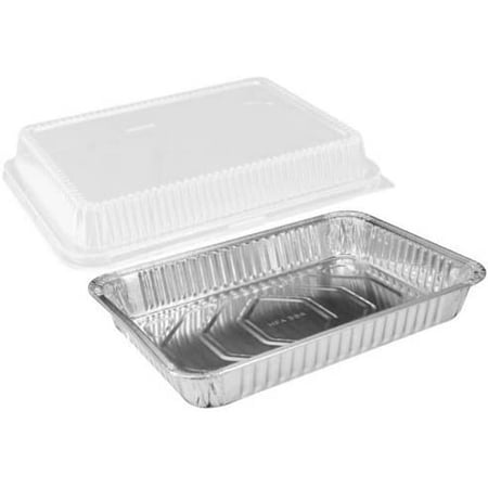 

VeZee s Disposable 9X13 Aluminum Foil/Pan With Dome Lids Half Size Deep Steam Table Bakeware - Cookware Perfect for Baking Cakes Bread Meatloaf Lasagna:10CT