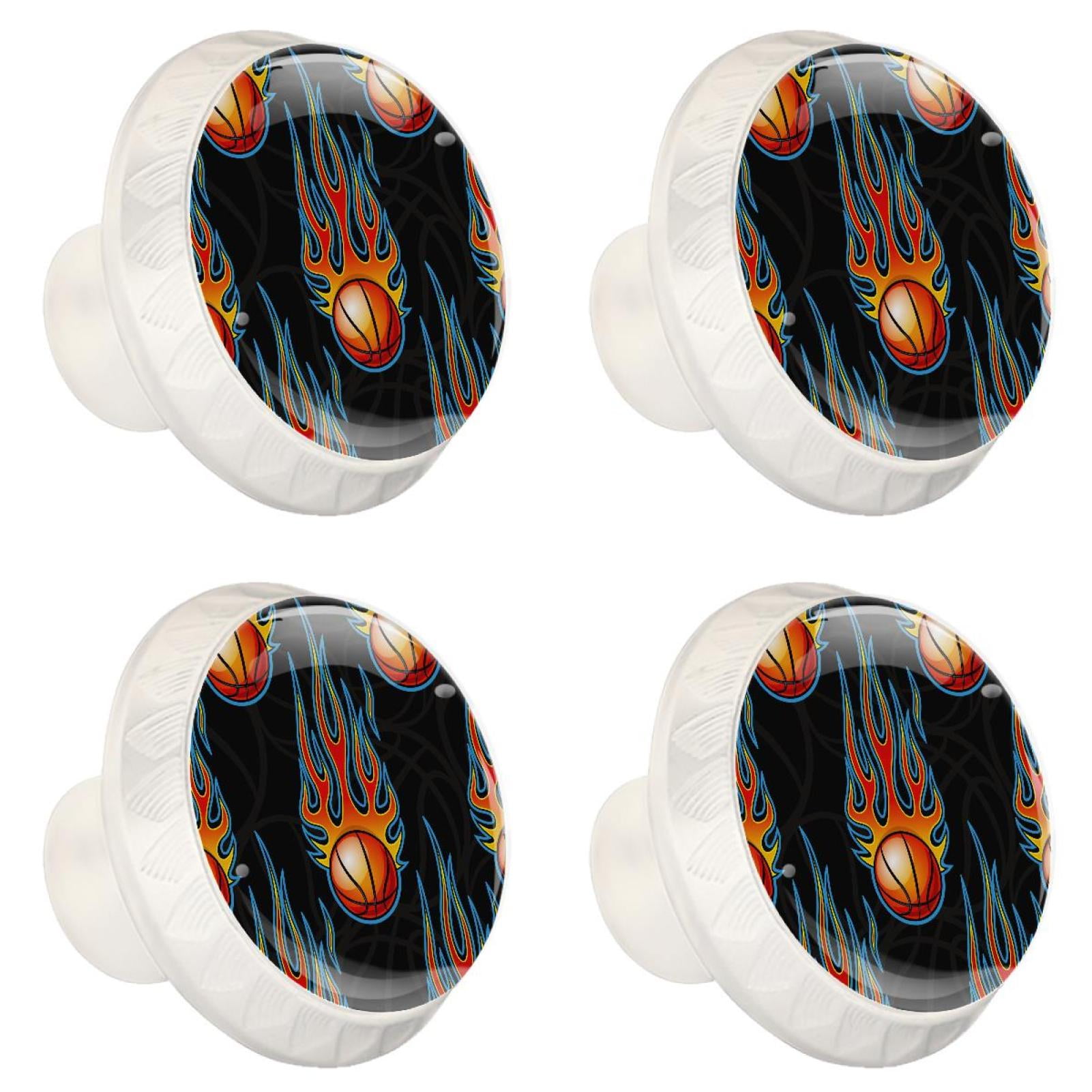 4 Pcs Sports Basketball Power Fire Knobs for Kitchen Cabinet Cupboard Dresser Bookcase Drawer Pulls Handles Round Home Decor