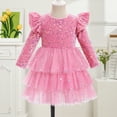 thumbnail image 2 of IDOPIP Toddler Girls Sequins Velvet Tutu Dress Glitter Christmas Tiered Mesh Dress 9-12 Month Pink, 2 of 8