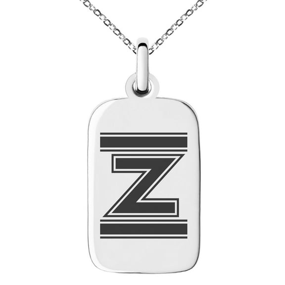 Stainless Steel Letter Z Initial Empire Monogram Engraved Small Rectangle Dog Tag Charm Pendant Necklace