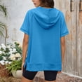thumbnail image 4 of NinXxx Women's Loose Short Sleeve Zipper Pocket Hoodie Top Blue M, 4 of 6