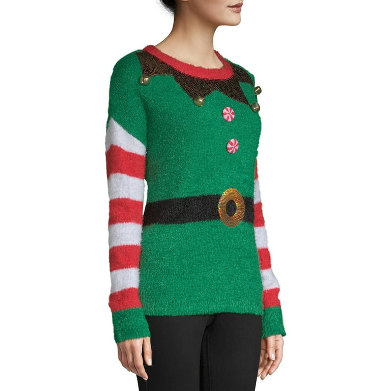 Holiday Time Women s Elf Ugly Christmas Sweater Sizes Vary