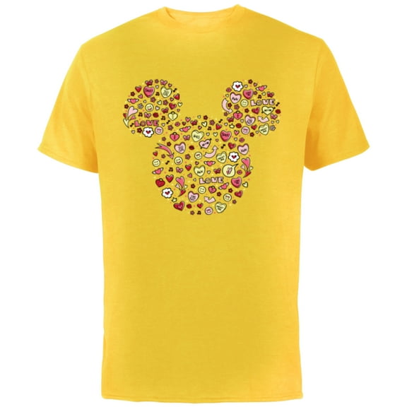 Disney Mickey Mouse Head Filled with Love Valentine’s Day - Short Sleeve Cotton T-Shirt for Adults - Customized-Yellow
