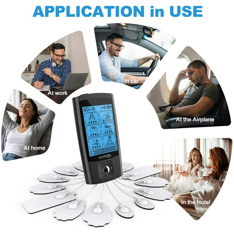 NURSAL 24 Modes TENS Unit Muscle Stimulator with Continuous Stimulation,  Rechargeable Electronic Pulse Massager with 8 Pads for Back and Shoulder  Pain