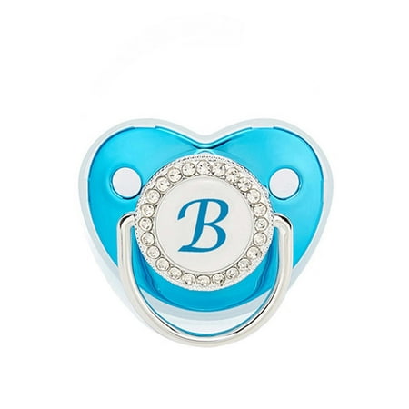 

QISIWOLE Baby Pacifier 26 Letter Name Initials Clip Silicone Baby Pacifier Blue Shiny Newborn Pacifier summer savings !