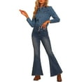 thumbnail image 2 of Unique Bargains Women's Button Down Puff Long Sleeves Denim Jean Blouse, 2 of 6