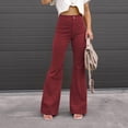 thumbnail image 3 of RQYYD Women Corduroy Flared Pants Solid Color Casual Stretch High Waist Bootcut Bell Bottom Trousers Streetwear with Pockets Wine M, 3 of 7