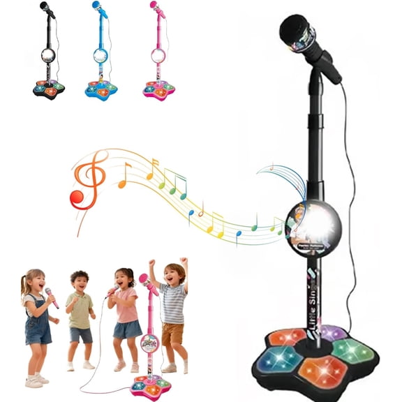All-in-One Microphone Toy, Music Microphone, Kids Karaoke Machine with Adjustable Stand, Speaker and LED Lights, Multifunctional Childrenβs Singing Toys, Birthday Gifts(Black)