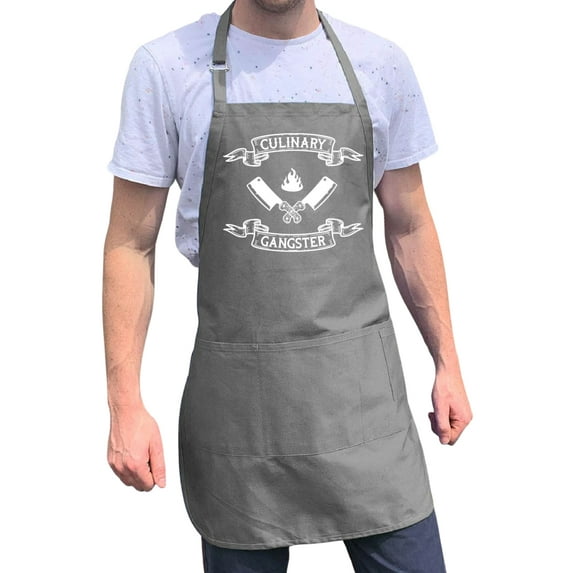 ApronMen, Funny Aprons For Men - Culinary Gangster - 100% Cotton with Pockets - Gray