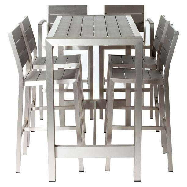 Pangea Outdoor Betty Aluminum 7 Piece, Outdoor Bar Height Wood Table And Chairs