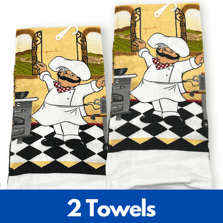 Chef Themed Kitchen Towel Set with 2 Quilted Pot Holders 2 Dish Towels and  1 Oven Mitt