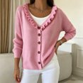 thumbnail image 6 of Bxsruta Womens Cardigan Sweaters Ruffle Trim V Neck Button Down Long Sleeve Casual Knit Outerwear, 6 of 7