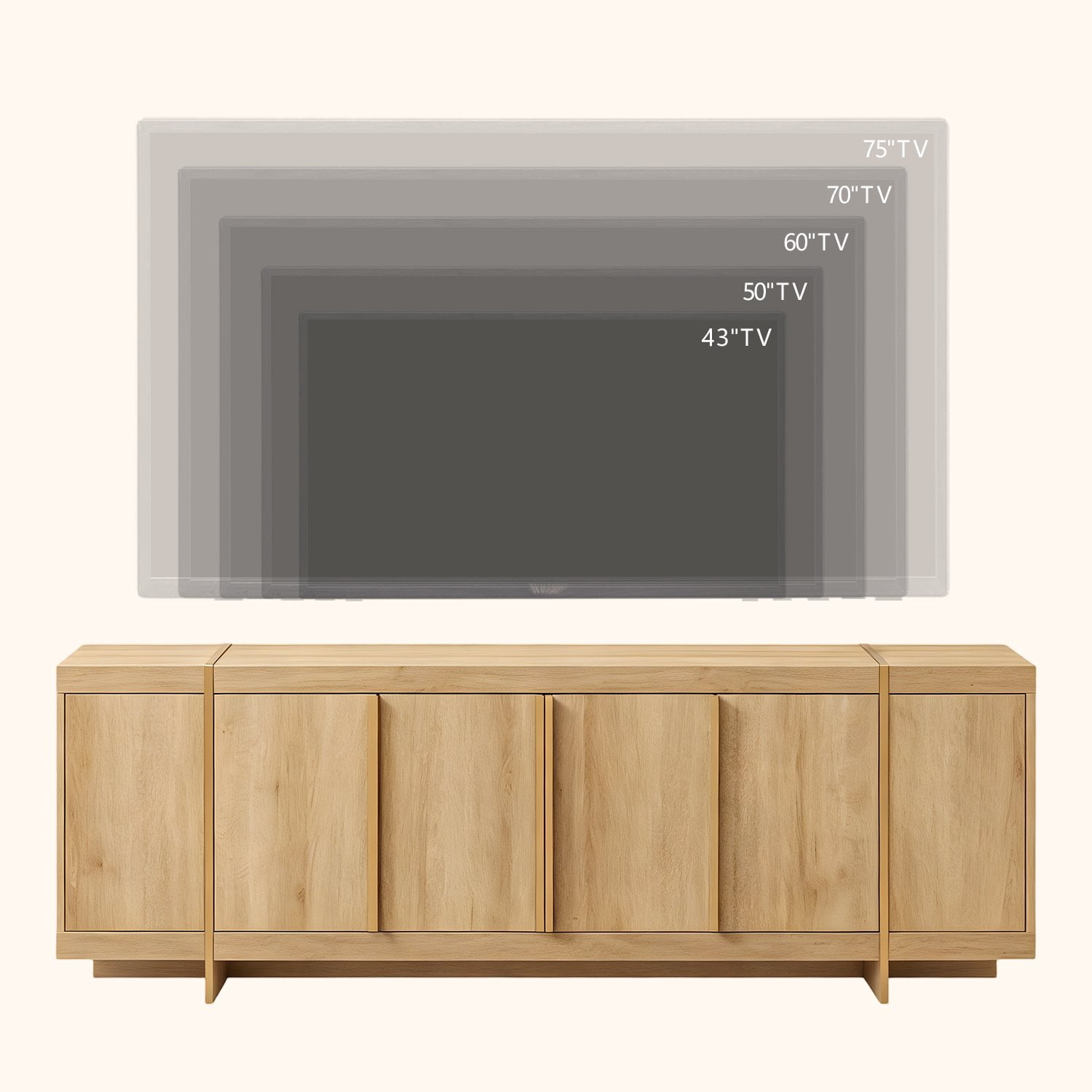 KeyWhat Modern TV Stand for TVs Up to 80", Storage Cabinet, 10 Compartments, Hidden Handles