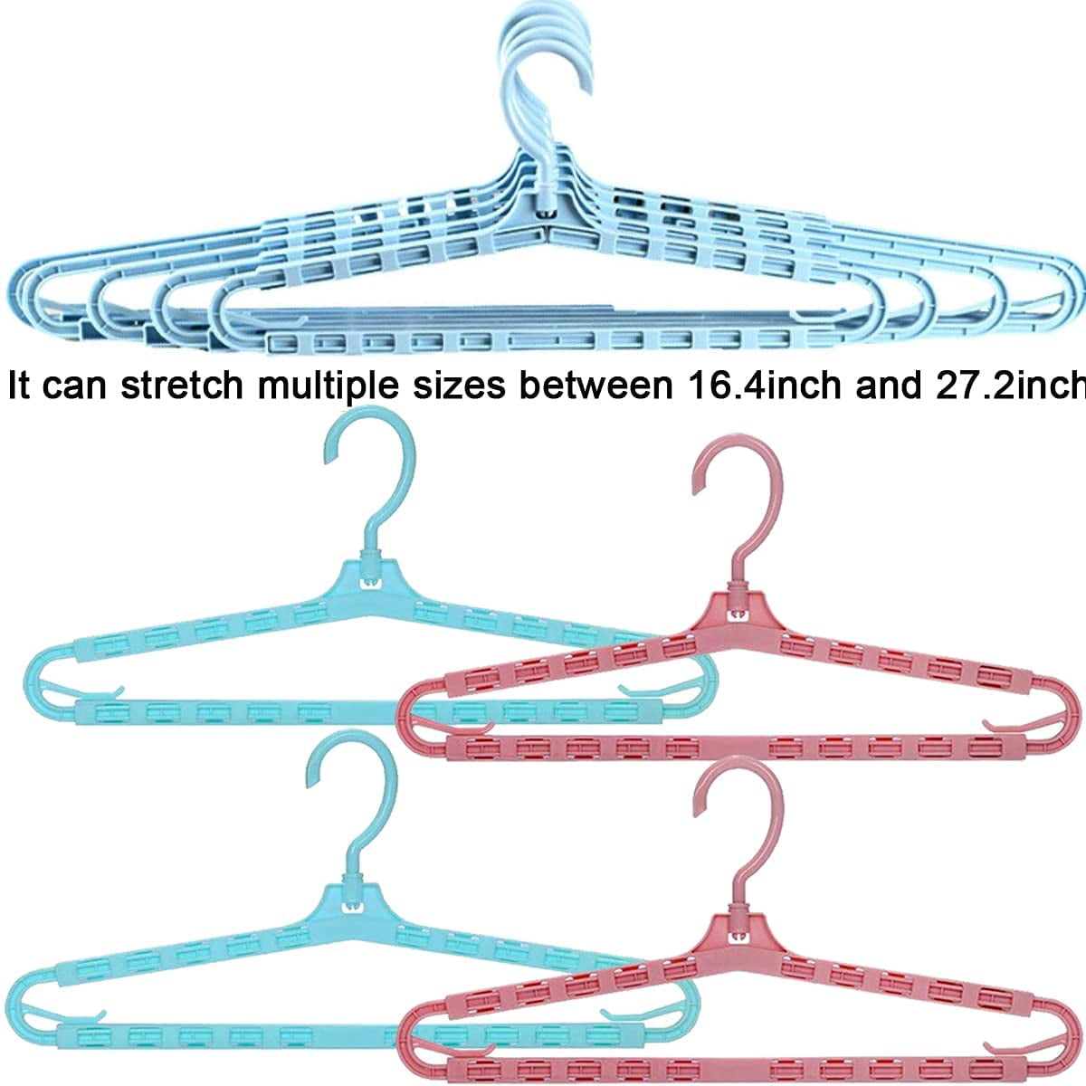 ABCISI Extra Wide Hangers,Extra Large Sturdy Hangers,Big Drying Clothes Hangers,Enlarge Adjustable Shoulder 16.4"-27.2" for Wide Polos Tops Cardigans Quilt Bath Towel and Tall Shirts(4Pack pink&blue)