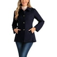 thumbnail image 1 of Abrigo de mujer con cuello Peter Pan, de un solo botón, talla XL, color azul marino, 1 of 6