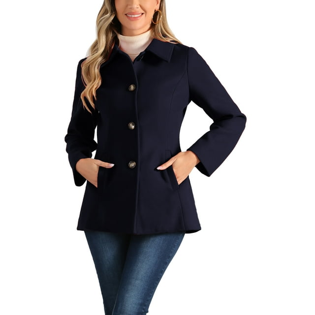 Abrigo de mujer con cuello Peter Pan, de un solo botón, talla XL, color azul marino