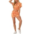 thumbnail image 2 of Women Hawaiian Sets 2 Pieces Floral Button Down Shirt and Shorts Tropical Vacation Beach Casual Outfits 2026 S Orange Yellow, 2 of 6