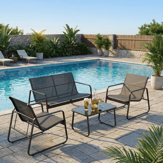Aiho 4 Pieces Patio Furniture Set,Textilene Modern Conversation Set with Tea Table for Home,Lawn,Balcony, Bistro - Gray