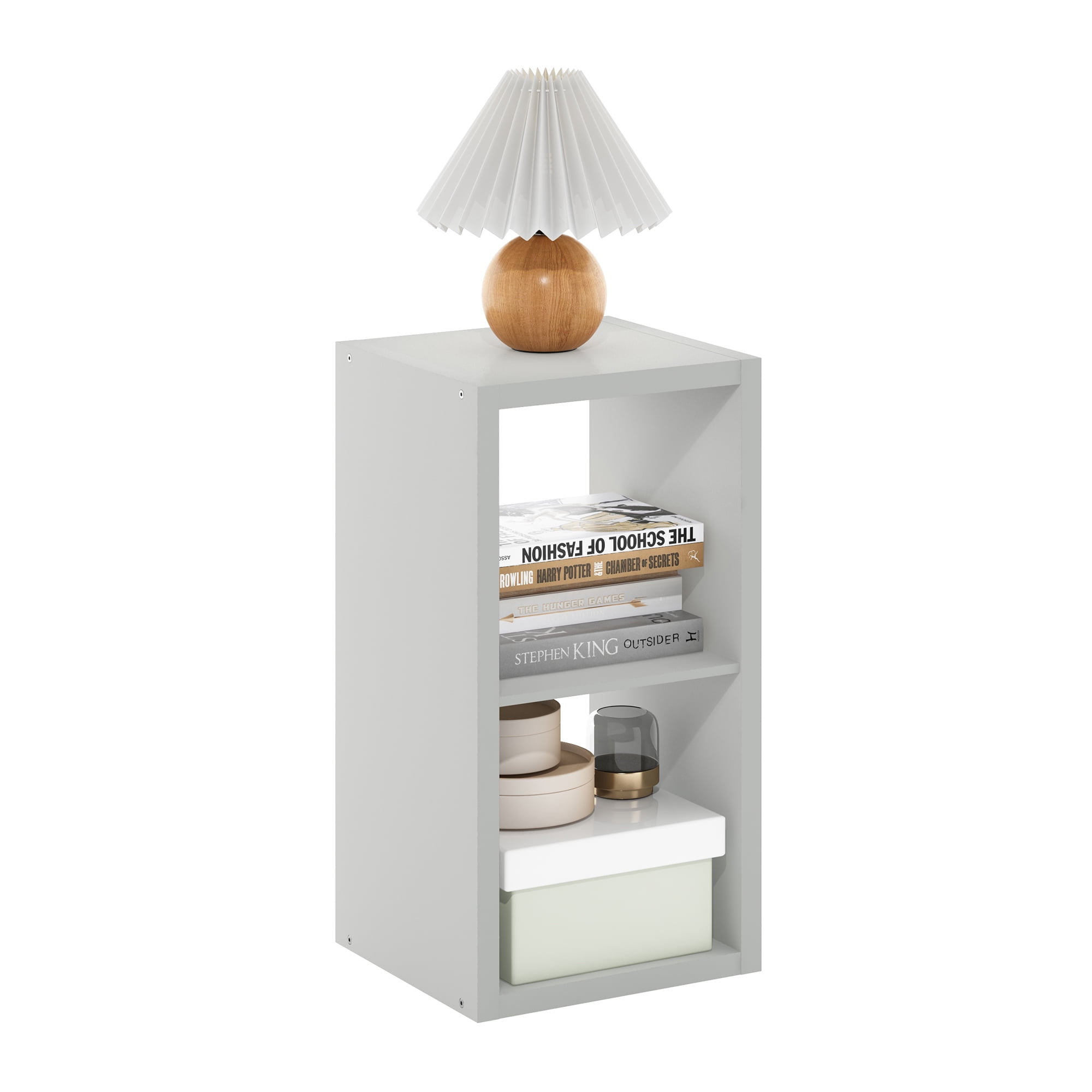 Furinno CUBICLE Book Shelf, 2-Cube Bookshelf, Extra Thick Frame Horizontally & Vertically Reversible Bookcase with Open Back, 14.6 x 16 x 30, for Living Room, Bedroom, Home Office, Light Grey