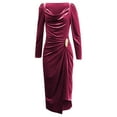 thumbnail image 4 of IWRICH Women's V Neck Wrap Velvet Long Sleeve Elegant Bodycon Ruched Party Maxi Dress Red XL, 4 of 5
