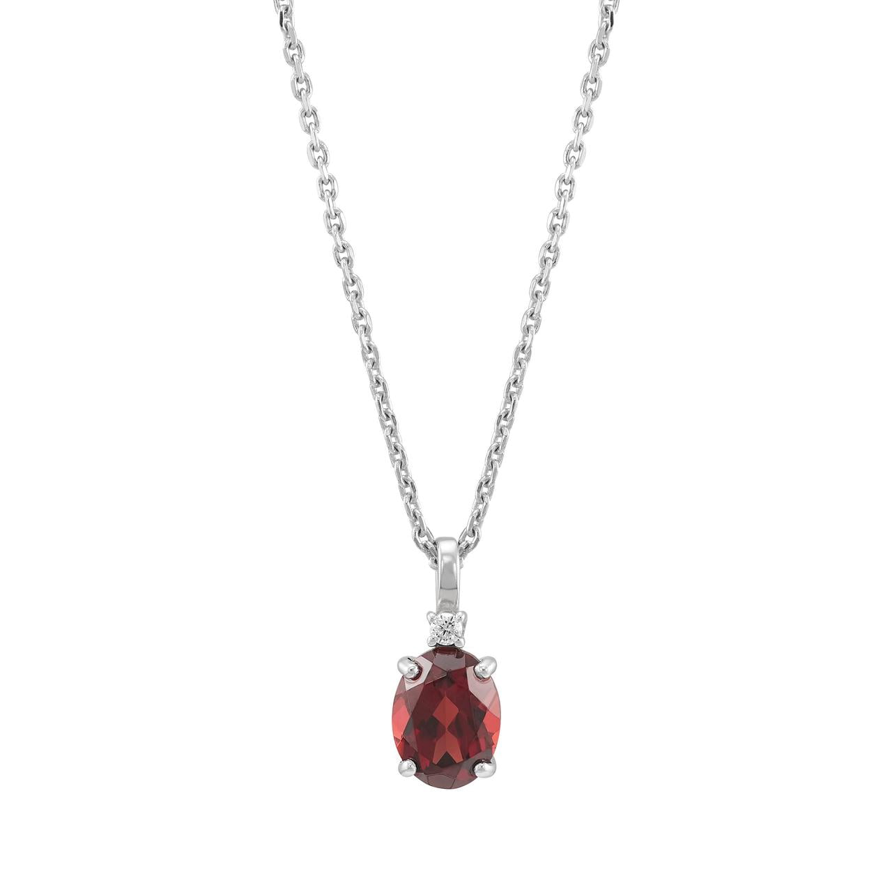 Brilliance Fine Jewelry Garnet and White Cubic Zircoina Pendant Necklace and Studs Set in Sterling Silver