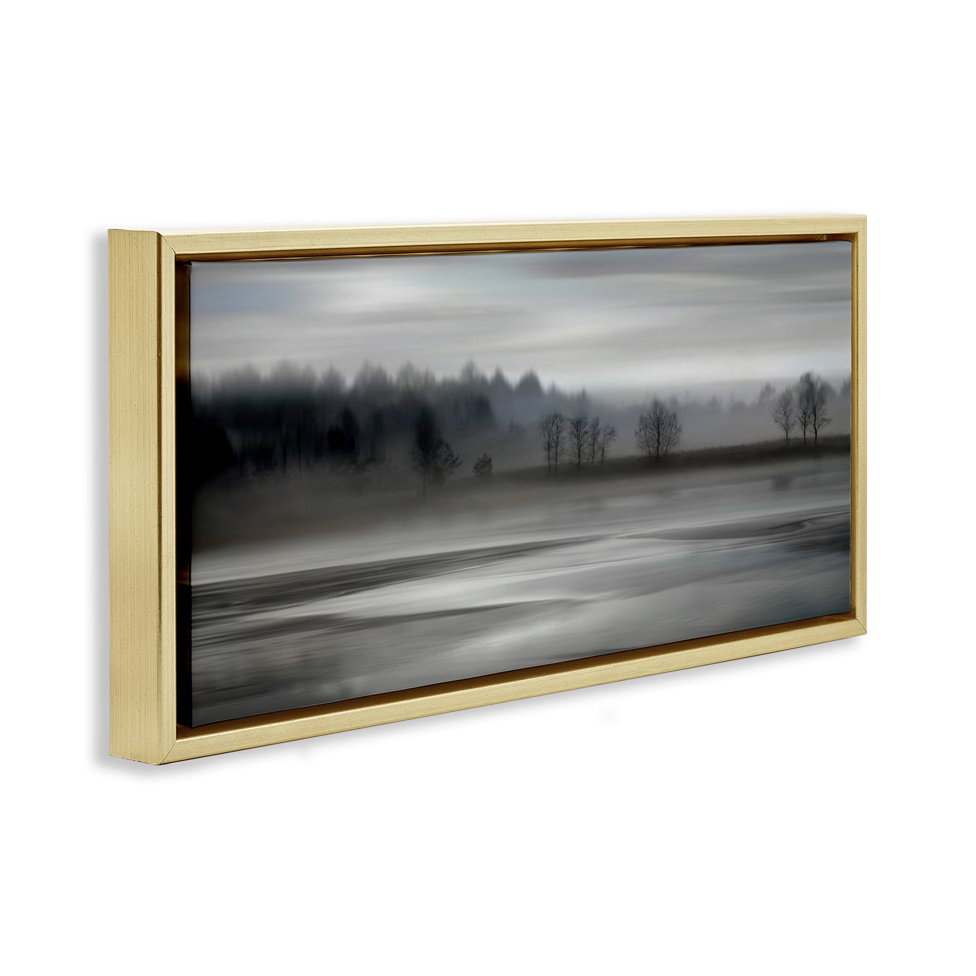 Stupell Industries Grey Nature Landscape Landscape Painting Gold Floater Framed Canvas Art Print Wall Art, 31 x 14
