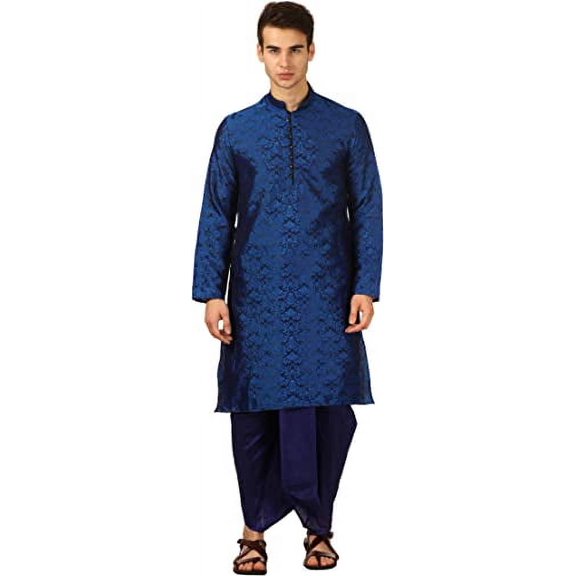 Royal Kurta Men's Jacquard Silk Dhoti Kurta (38, Blue)