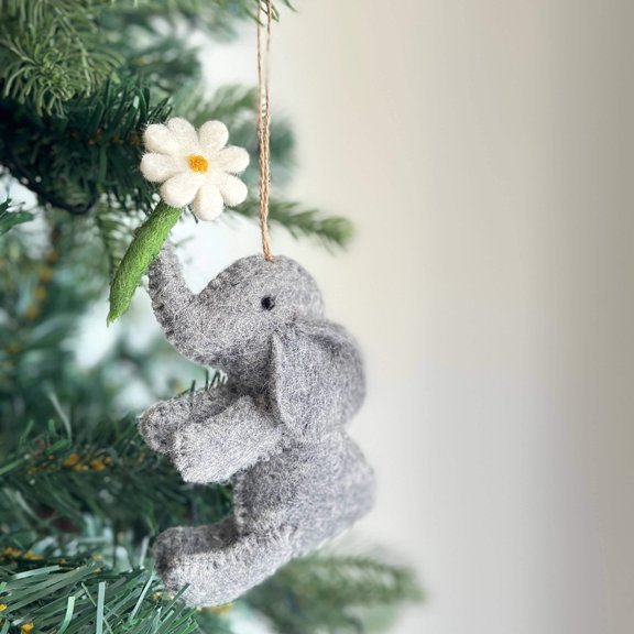 Felt Elephant with Flower Ornament
