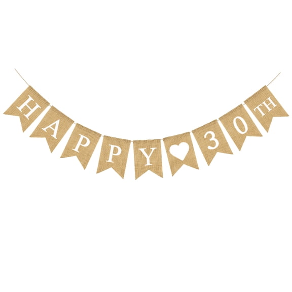 TEHAUX Khaki Burlap Party Swallowtail Flag Happy 30th Birthday Decoration for Indoor and Outdoor Use