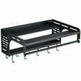 thumbnail image 2 of Silver Space-Saving Wall-Mounted Microwave Shelf with Film Cutter - Heavy-Duty Thickened Aluminum Kitchen Storage Rack for Countertop Organization, 55cm×39cm, Durable & Stylish Hanging Holder for, 2 of 6