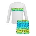 thumbnail image 4 of Bathing Suits for Teens Rash Guard Swimsuits Set for Boys Hawaiian Print Long Sleeve Swim Shirt with Swim Trunks Vacation Modest Two Piece Swim Set for 3-14Years, 4 of 7