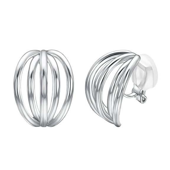Airokiy Chunky Silver Hoop Earrings, Non Pierced Claw Clip On Earrings for Women, Hypoallergenic Stainless Steel Trendy Jewelry for Women