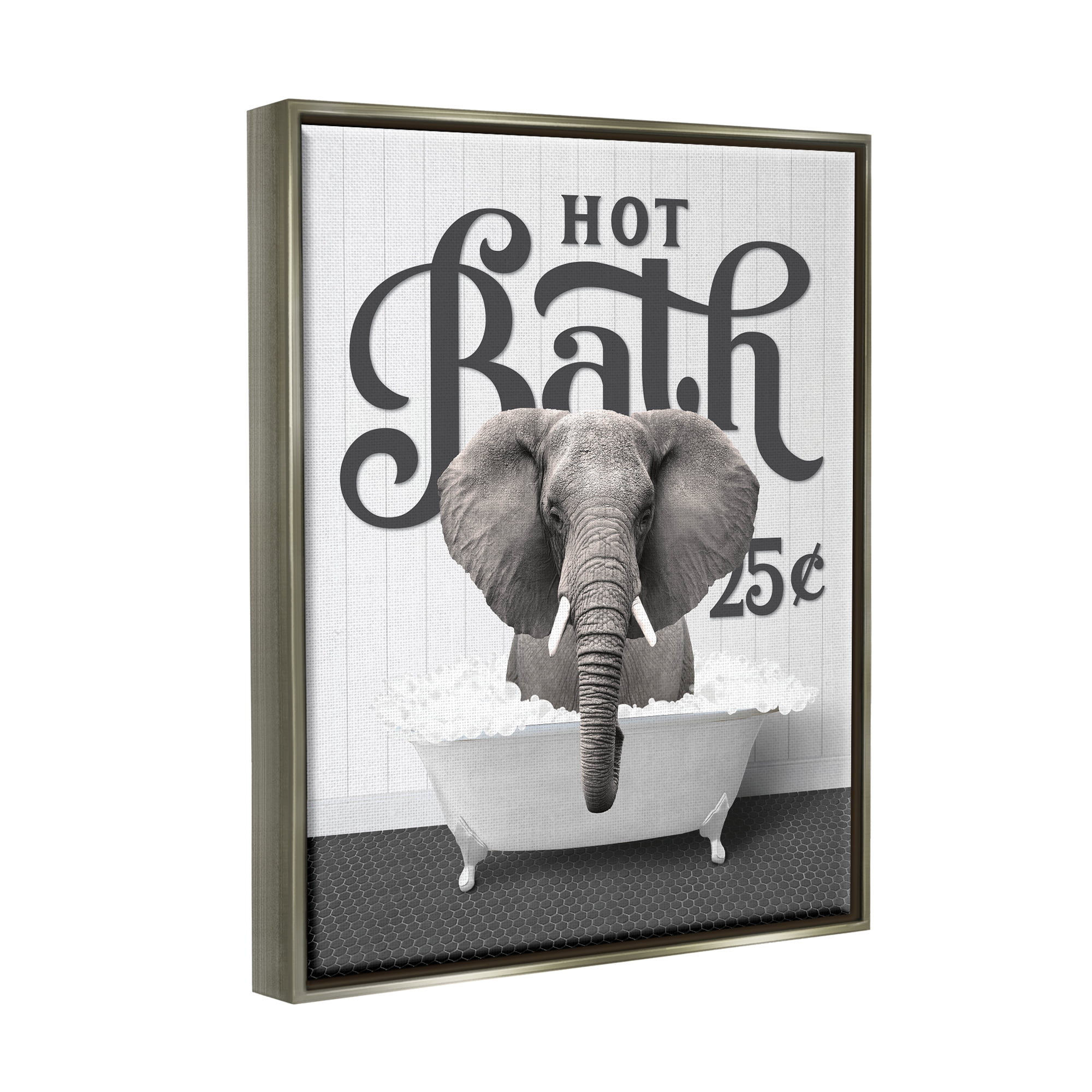 Stupell Industries Hot Bath Elephant Animals & Insects Painting Gray Floater Framed Art Print Wall Art, 25 x 31