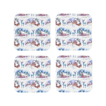 

Vsdgher Snowy Cottage Holiday Scene Leather Coasters for Drinks Durable Drink Coasters 4 Set for Tabletop Protection Luxurious Home Décor and Housewarming Gift-Square