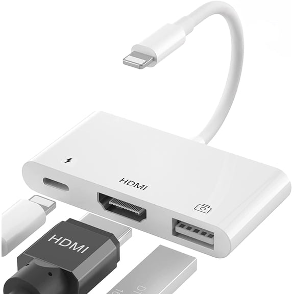 3 in 1 USB Camera Adapter with 1080P Digital AV Adapter and Charging Port, Support USB Flash Drive, MIDI Keyboard, Mouse and More USB Devices