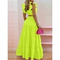 thumbnail image 5 of Women'S 2 Piece Outfits Spaghetti Strap Crop Top and Smocked Waist Ruffle Swing Long Skirt Set Green XXXL, 5 of 6