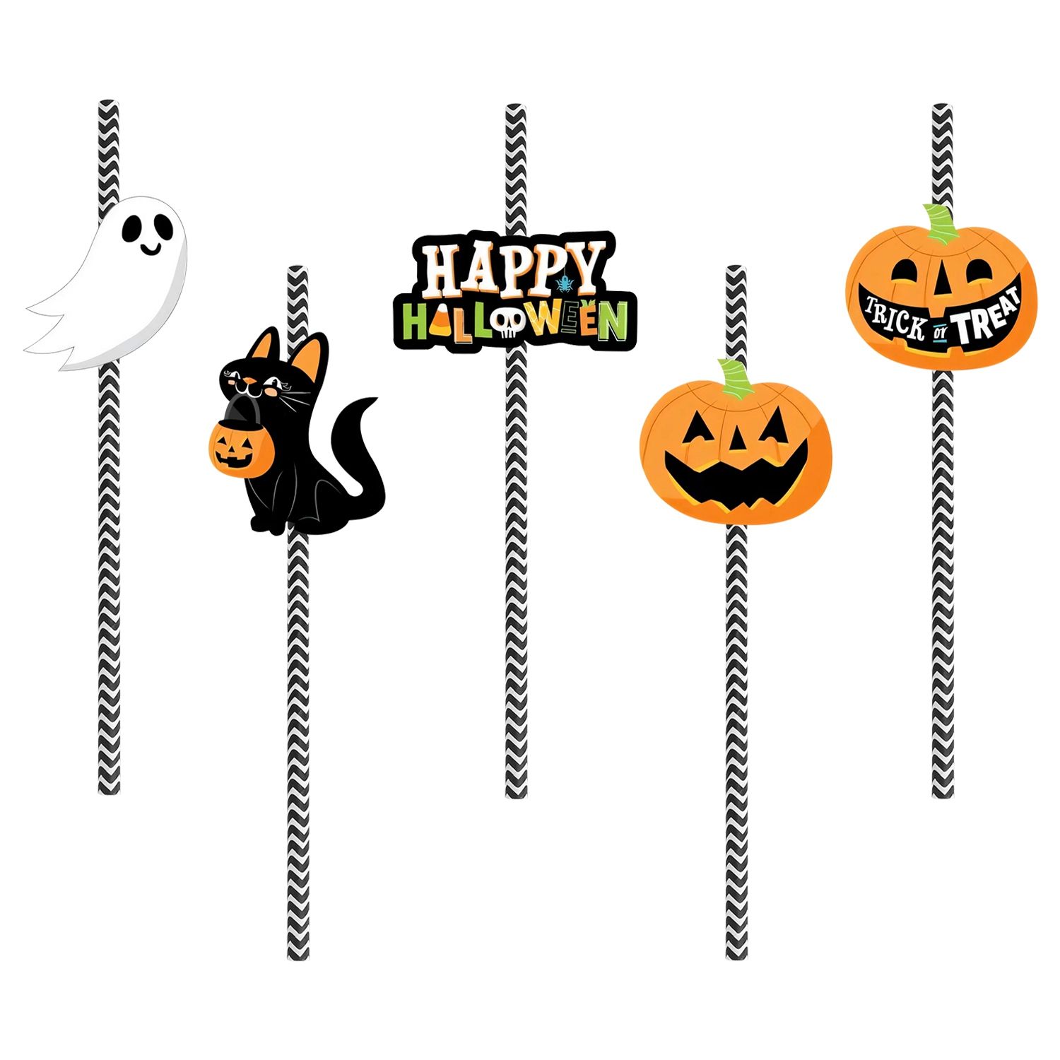 Halloween Paper Straws Set with 24 Decor Cards 25 Straws for Party Birthday Trick-or-Treat Craft Supplies