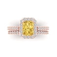 thumbnail image 2 of 2.22 ct Brilliant Emerald Cut Natural Citrine 14k Rose Gold Halo Solitaire with Accents Engagement Bridal Wedding Ring Band Set size 9.75, 2 of 7