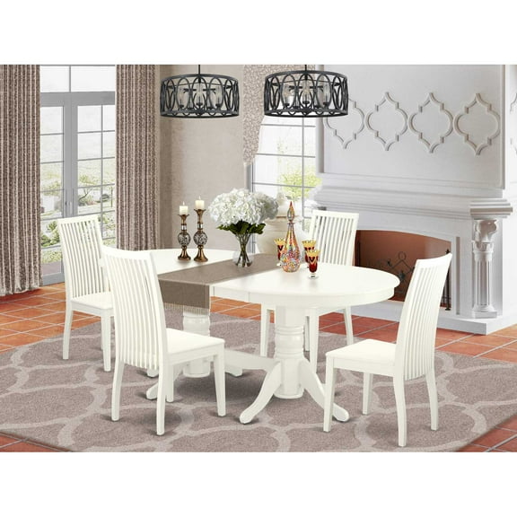 East West Furniture Vancouver 5-piece Wood Dining Room Table Set in Linen White