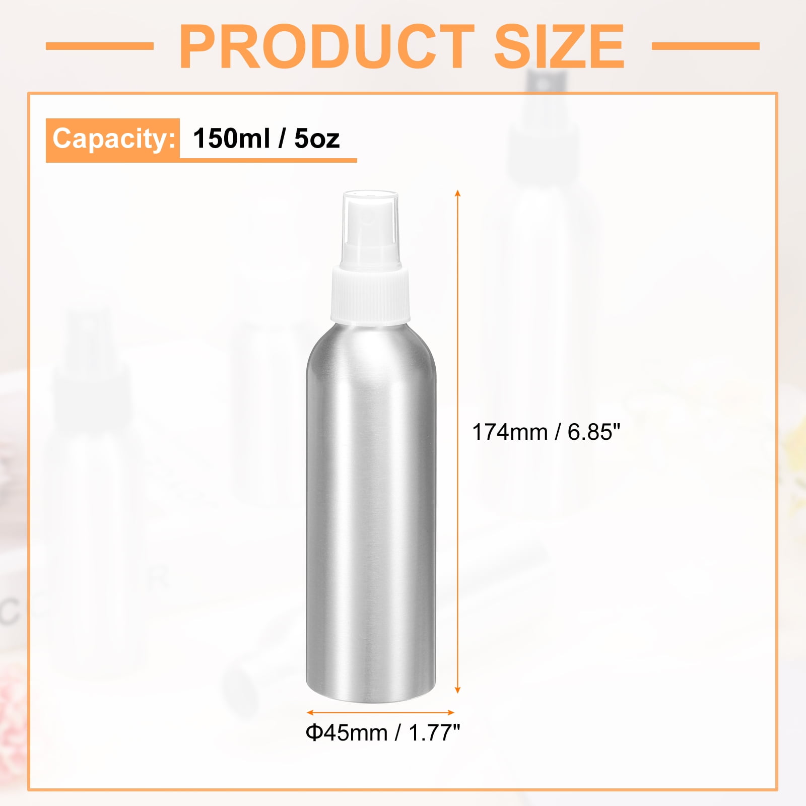 Uxcell 5pcs Aluminum Fine Mist Spray Bottles 150ml/5oz Metal Small Liquid Alcohol Refillable Travel Container with White Plastic Nozzle Cap for Perfume Skincare Cosmetic Storage Bottle