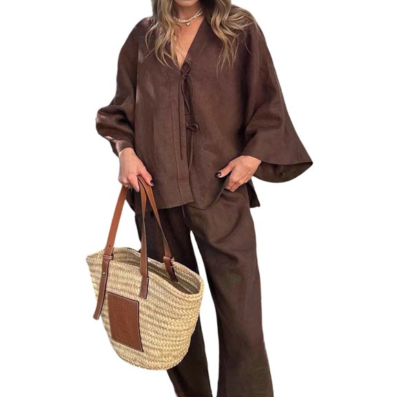 Women 2 Piece Outfits Matching Lounge Set Brown S
