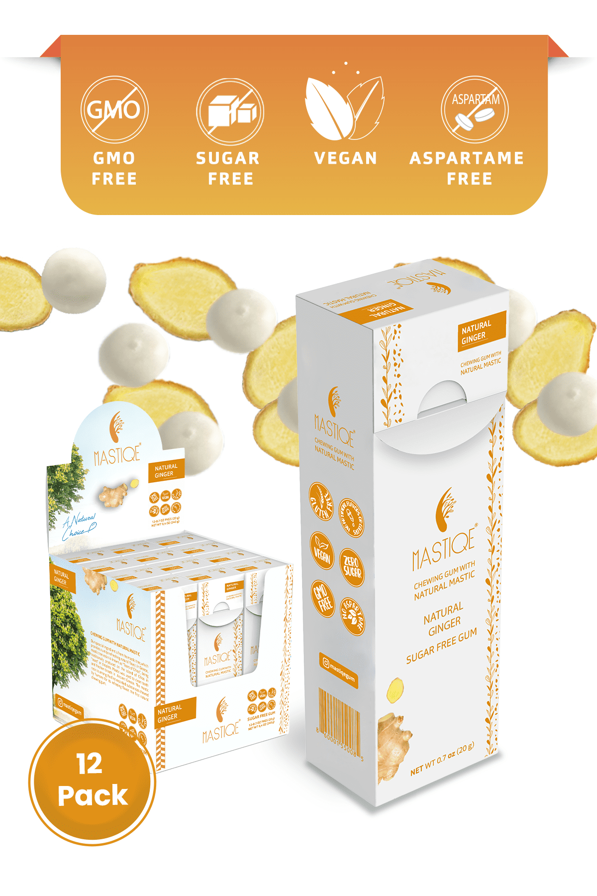 Mastiqe Sugar Free Chewing Gum with Natural Mastic -Ginger