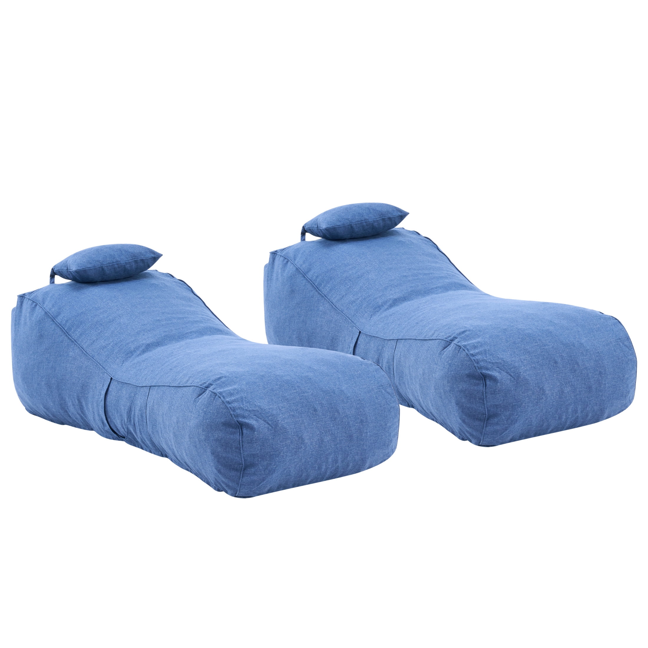 Christopher Knight Home 71" Outdoor Bean Bag Lounge Chair with Headrest Pillow, Plush Foam Fill, Navy Blue, Set of 2