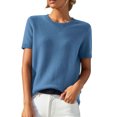 thumbnail image 2 of TrendOFT Short Sleeve Sweaters for Women Wool Blend Crew Neck Sweater Shirts Business Casual Work Tops 2026 Summer Tops Blue S, 2 of 4