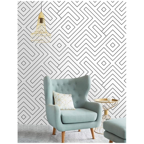 Modern Geometric Peel and Stick Wallpaper 17.7"x 19.7ft, Black and White