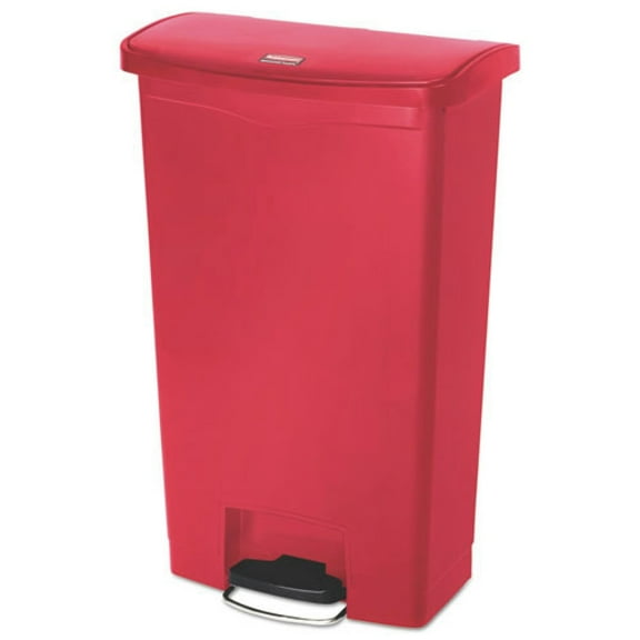 Rubbermaid Commercial Slim Jim Resin Step-On Container Front Step Style 18 gal Red 1883568